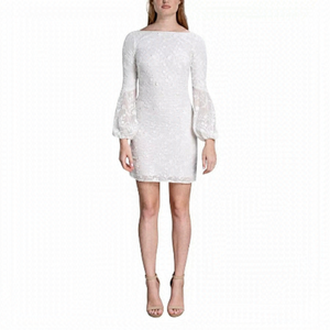 NWT Dress the Population Evelyn Textured Floral Shift White Dress